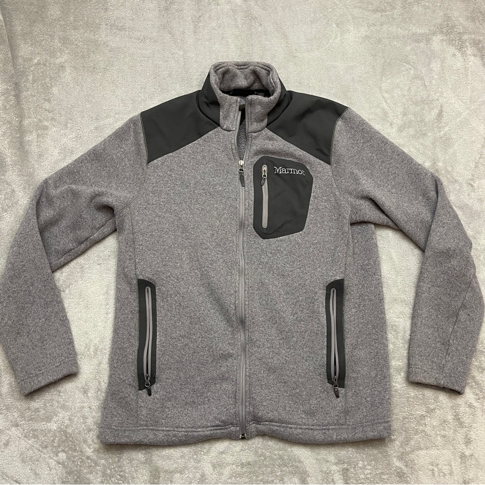 Marmot Fleece Mens Large Gray Full Zip Mock Neck